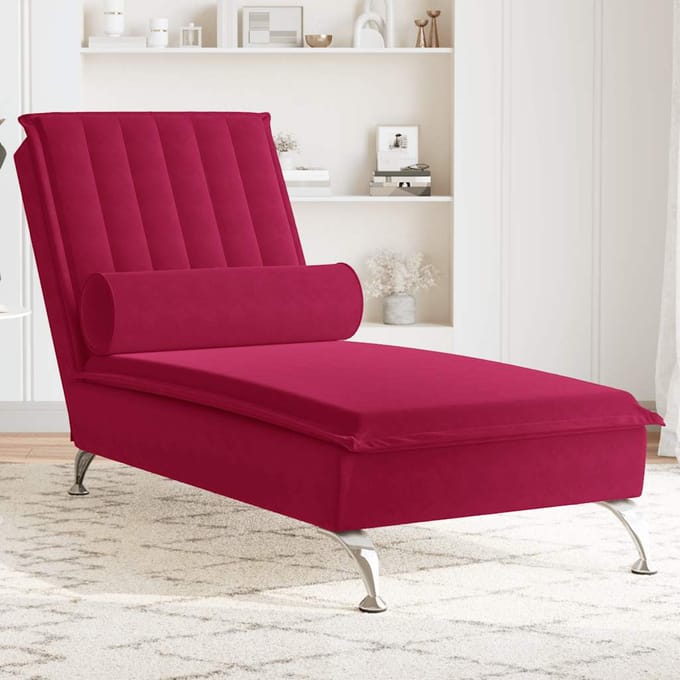 vidaXL - Massage - chaise - longue - met - bolster - fluweel - wijnrood