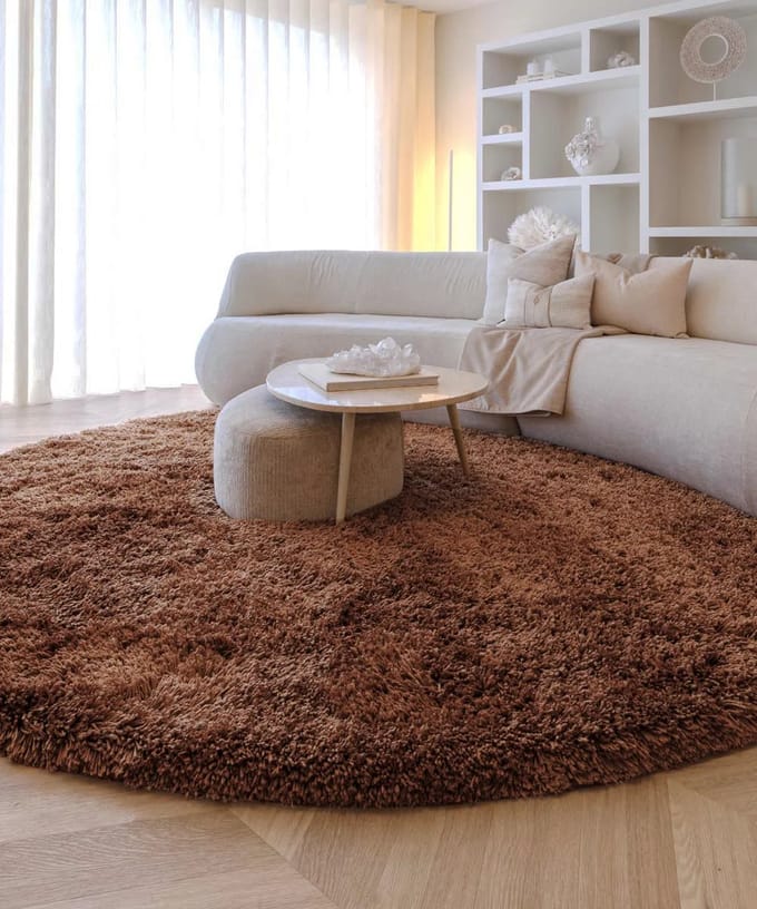 Shaggy vloerkleed rond - Sveve cognac 80