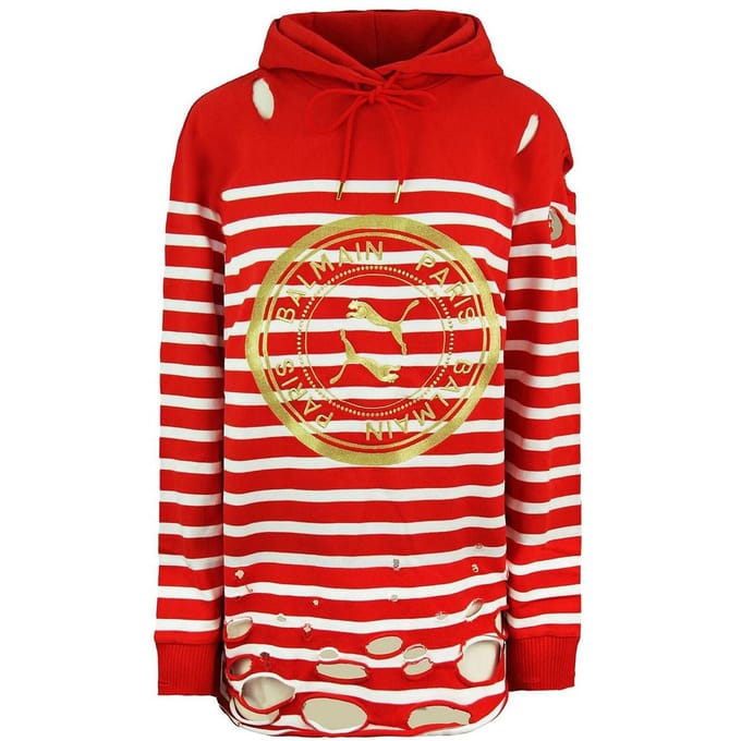 Puma x Balmain Vrouwen Rood Wit Distressed Hoodie