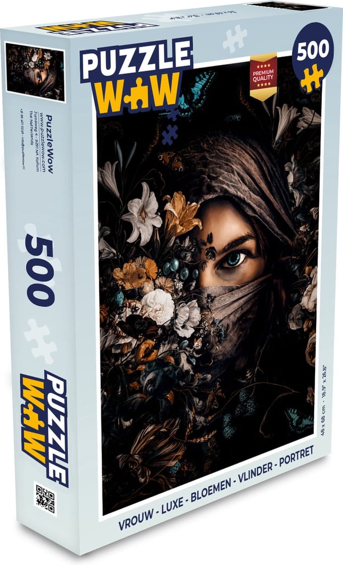 Puzzel Vrouw - Luxe - Bloemen - Vlinder - Portret - Legpuzzel - Puzzel 500 stukjes