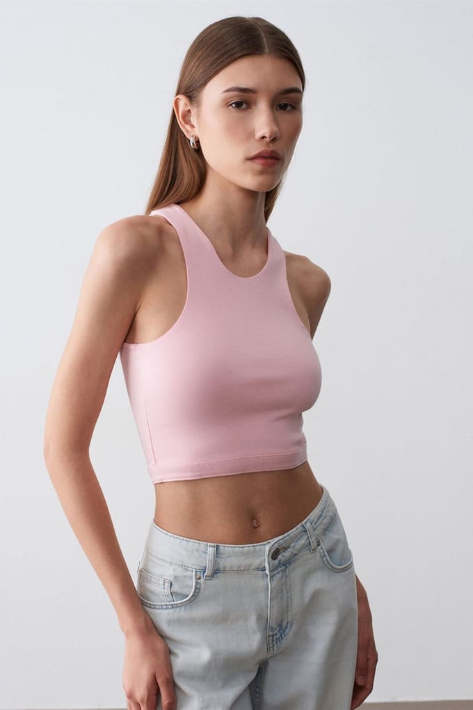 Geribbelde Mouwloze Crop Blouse