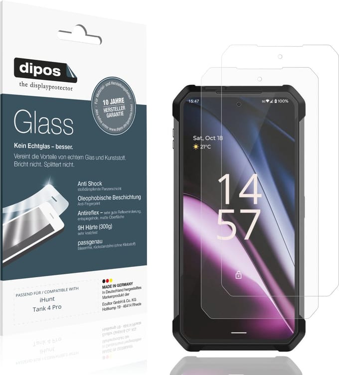 dipos – 2x Matte Pantserfolie geschikt voor iHunt Tank 4 Pro | 9H Screenprotector