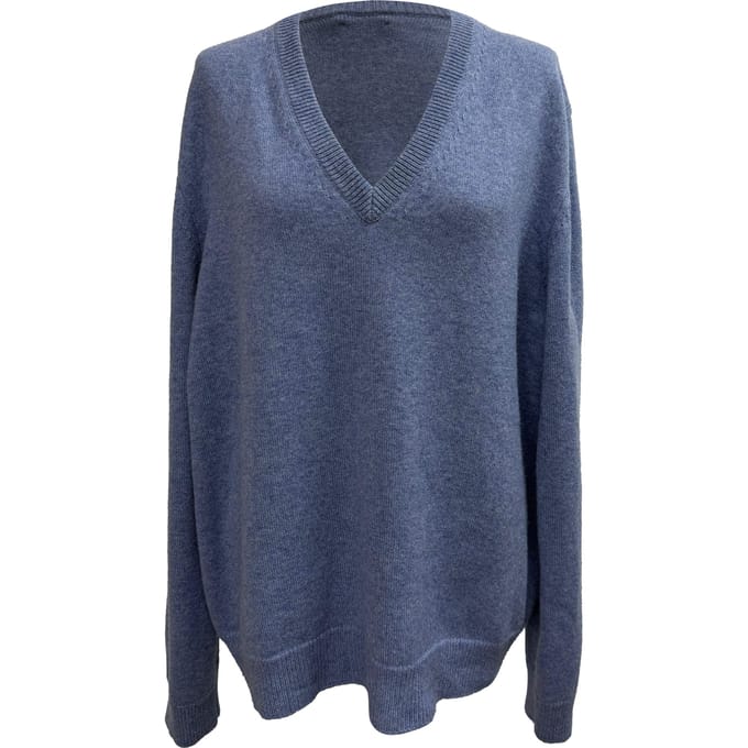 Celine V-hals trui in blauw kasjmier