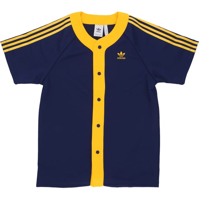 Heren Cl+ Ss basketbalshirt met knopen donkerblauw/crew geel