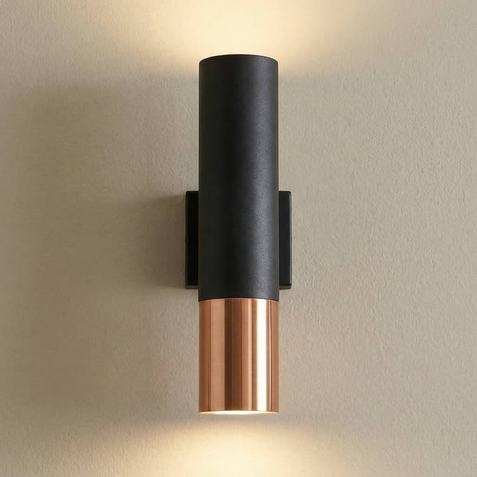Euluna Thalassa wandlamp 2-lamps GU10 zwart/koper