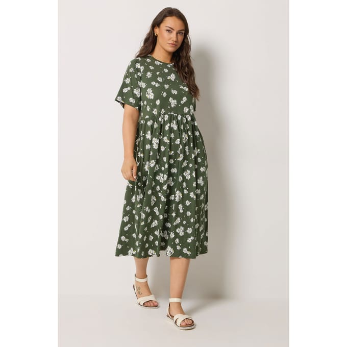 Yours Kaki Groene Jurk Met Madeliefjesprint Size 42