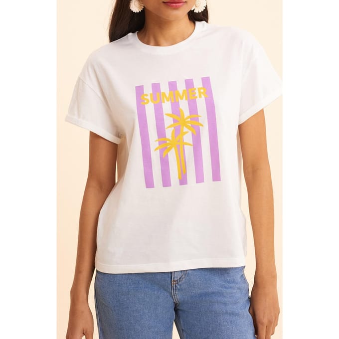 ICode White T-shirt Palm Trees On Stripes Palm Tree Taglia: XL | Maglie Sportivi Outlet | Donna | Bianco