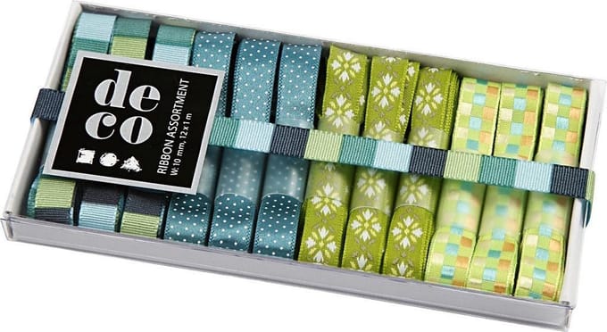 Lint collectie, B: 10 mm, blauw/groen harmonie, 12x1 m/ 1 doos