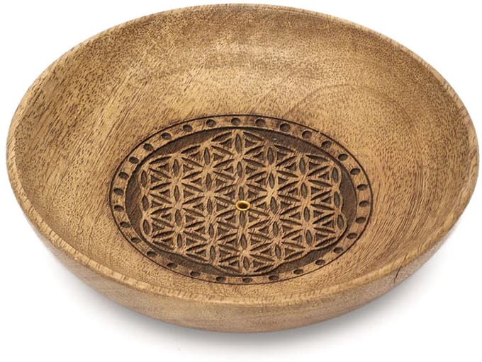 Wierookhouder Schaal Bloem des Levens Mangohout - Ø13 cm x 3 cm