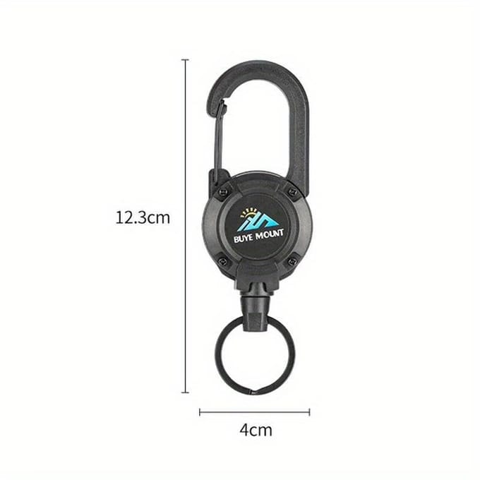 1 porte-clés rétractable robuste avec mousqueton et câble en acier noir
