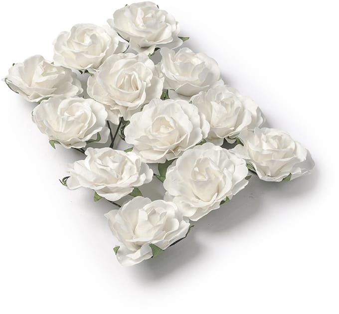 ARTYFETES - 12 witte papieren rozen om te prikken 3,5 cm