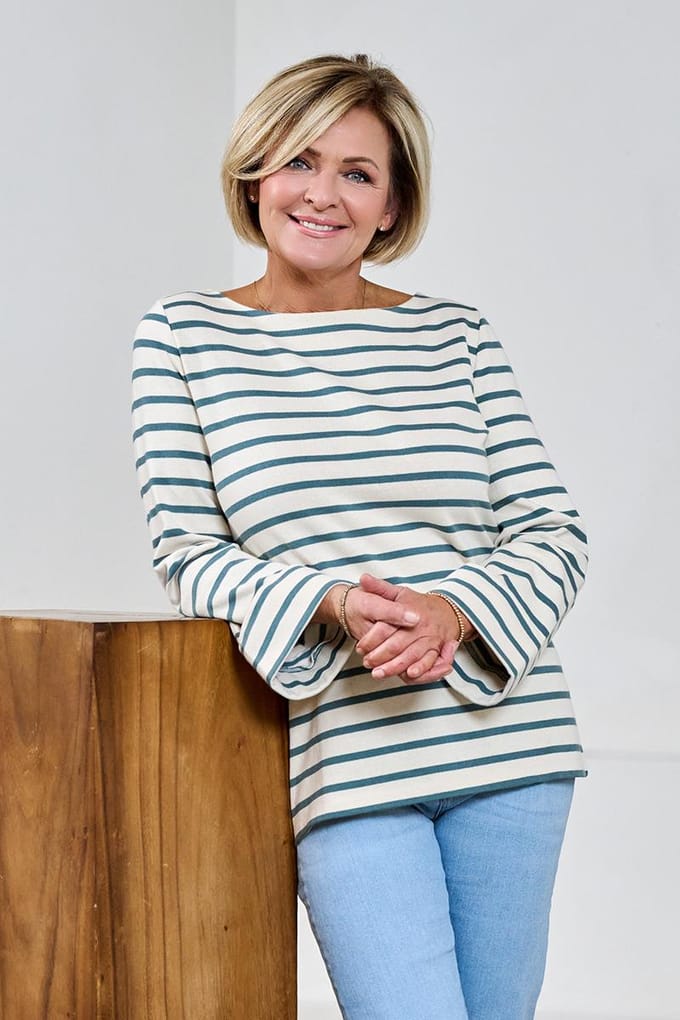 Caroline Tensen Chester Streep Top Ecru / Groen