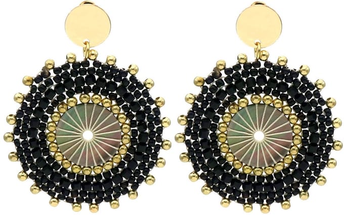 Oorbellen met glaskralen – zwart – 5,5x4,5 cm