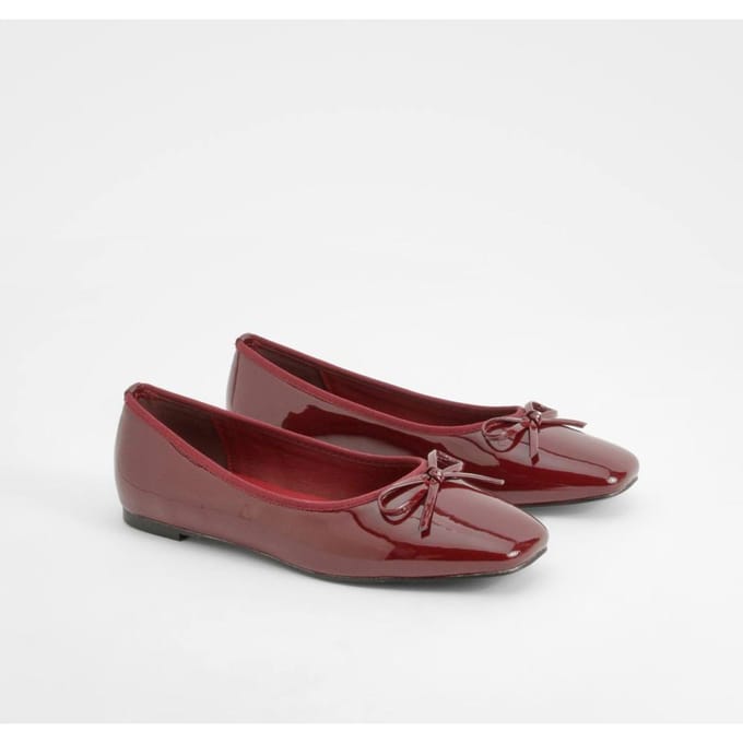 boohoo Dames Bow Square Toe Ballerina | Bordeaux Rood | Maat: 38