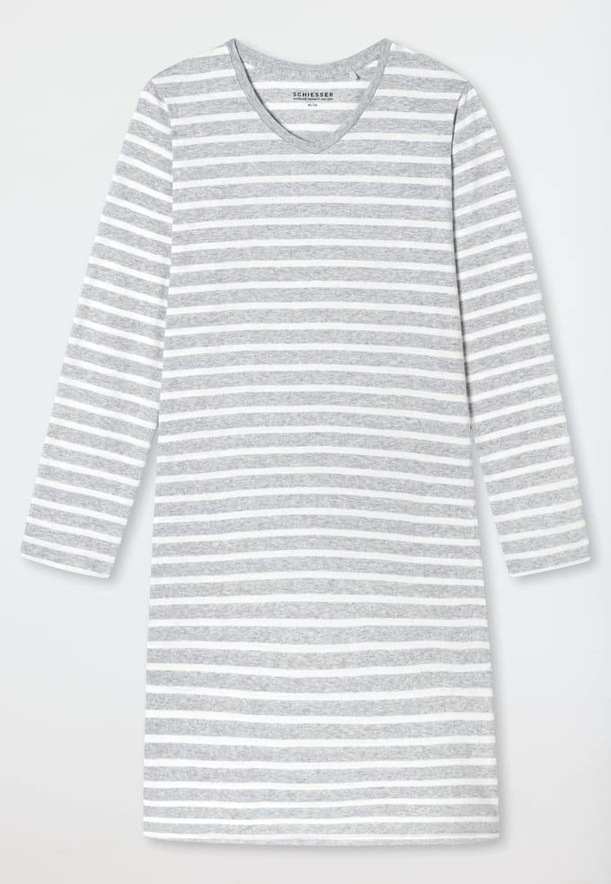Nachthemd met lange mouwen, gestreept, zilvergrijs gemêleerd - Casual Essentials 42