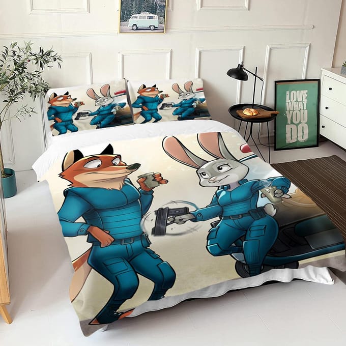 Zootopia Judy Nick Dekbedovertrek Set Dekbed Beddengoed 3D Kinderbeddengoed Set 3-Delig 1 Dekbedovertrek King Size AU Single(140*210cm)3pcs