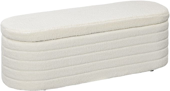 HOMCOM-Polsterbank-Polyester, Eukalyptusholz-116L x 41B x 40,5H cm-Cremeweiß