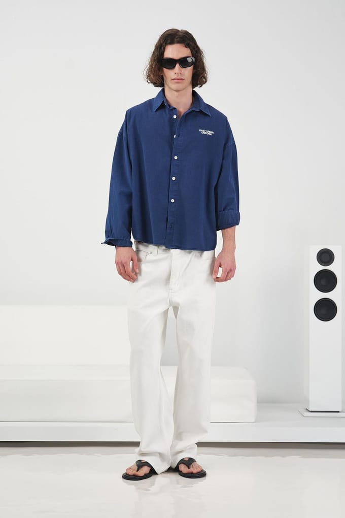 Heren Oversized Gecropte Katoenen Poplin Shirt