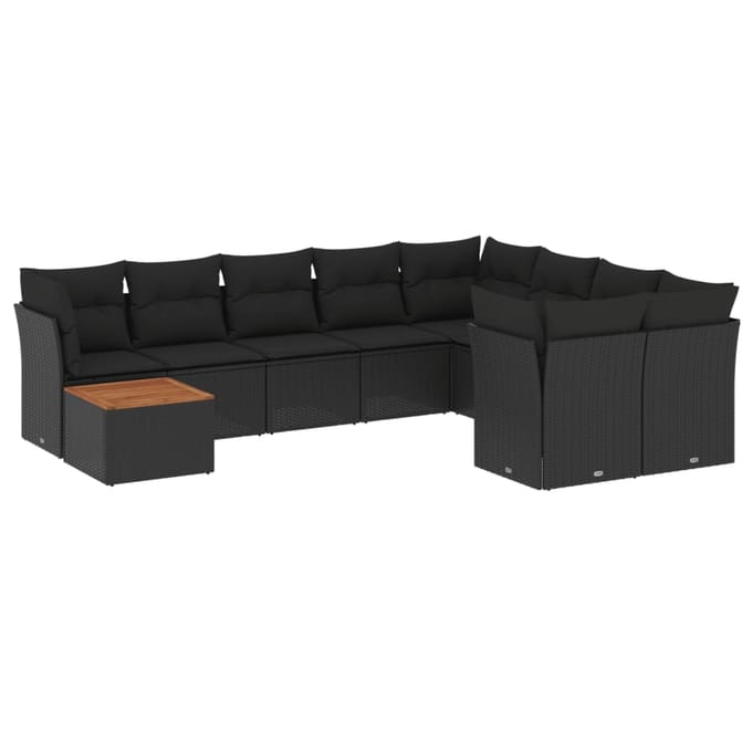 vidaXL - 10-delige - Loungeset - met - kussens - poly - rattan - zwart