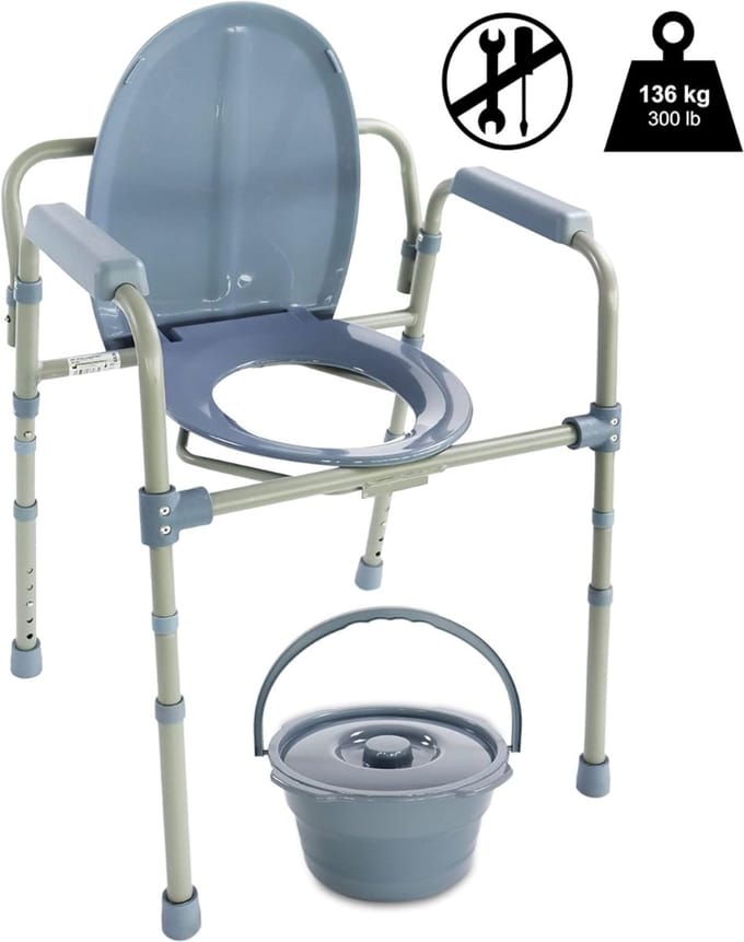AHD® Commode - Toiletstoel - Toiletverhoger - Grijs - 49cm x 55cm x 45cm