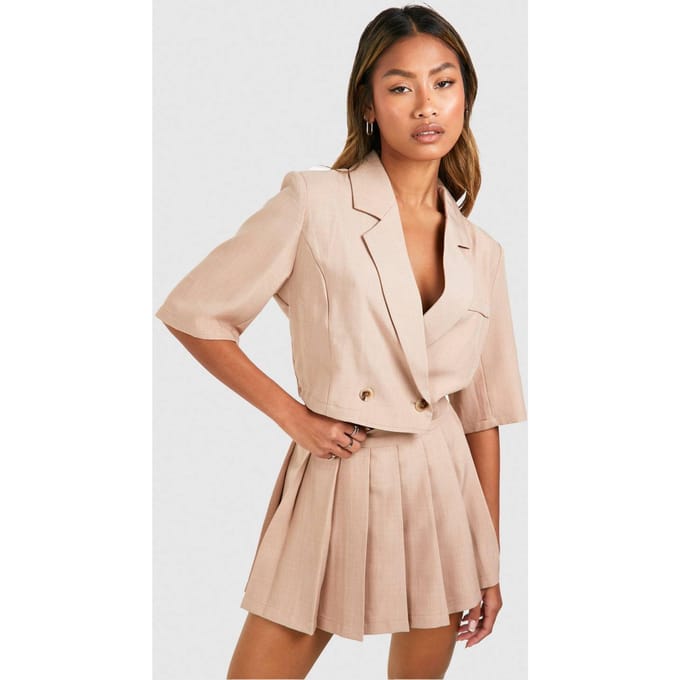 boohoo Dames Linnenlook Boxy Crop Blazer | Camel | Maat: 38