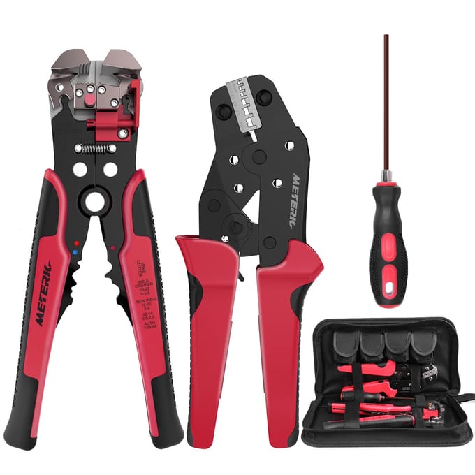 METERK Professionele 4-in-1 draadkrimpers Engineering Ratelterminal Krimptang Schoenveter 1000g rood