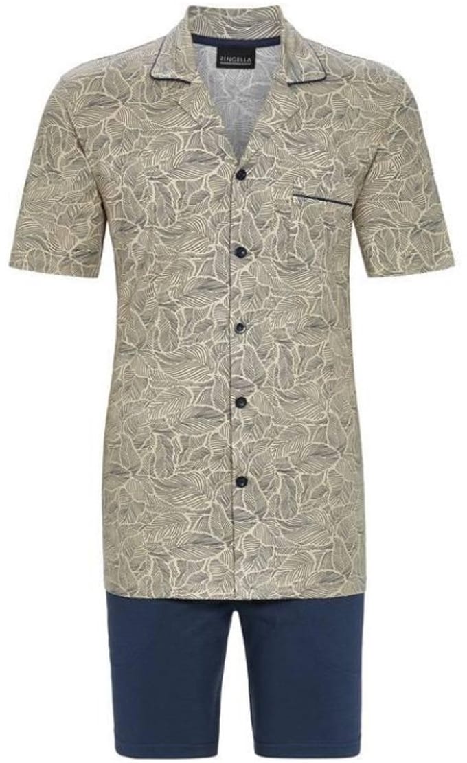 Heren doorknoopshortama bladeren karamel - Beige - Maat - 56
