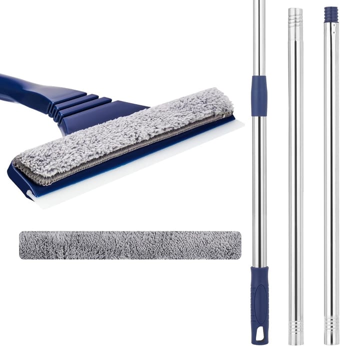 Raamwisser Verlengbaar - Schoonmaak Set - Glas Reinigen - 2-in-1 Functionaliteit - Lange Steel