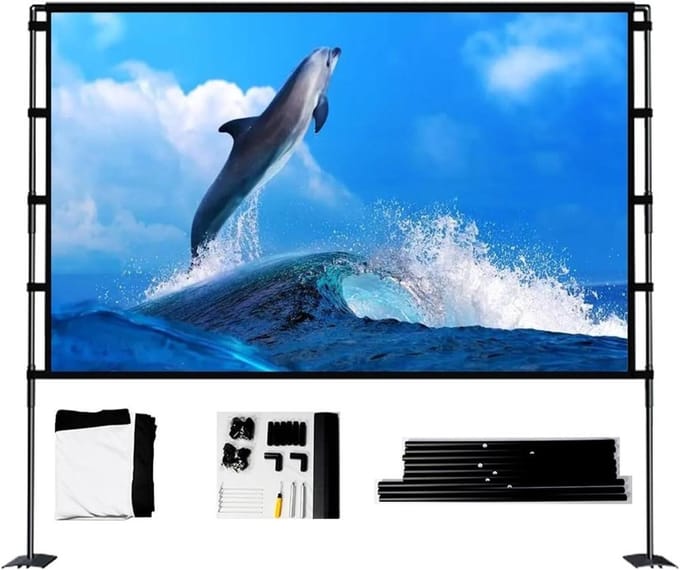 Projectiescherm - Draagbaar Scherm - Thuisbioscoop Creëren - Stabiele Dubbele Basis - 84 Inch - Wit