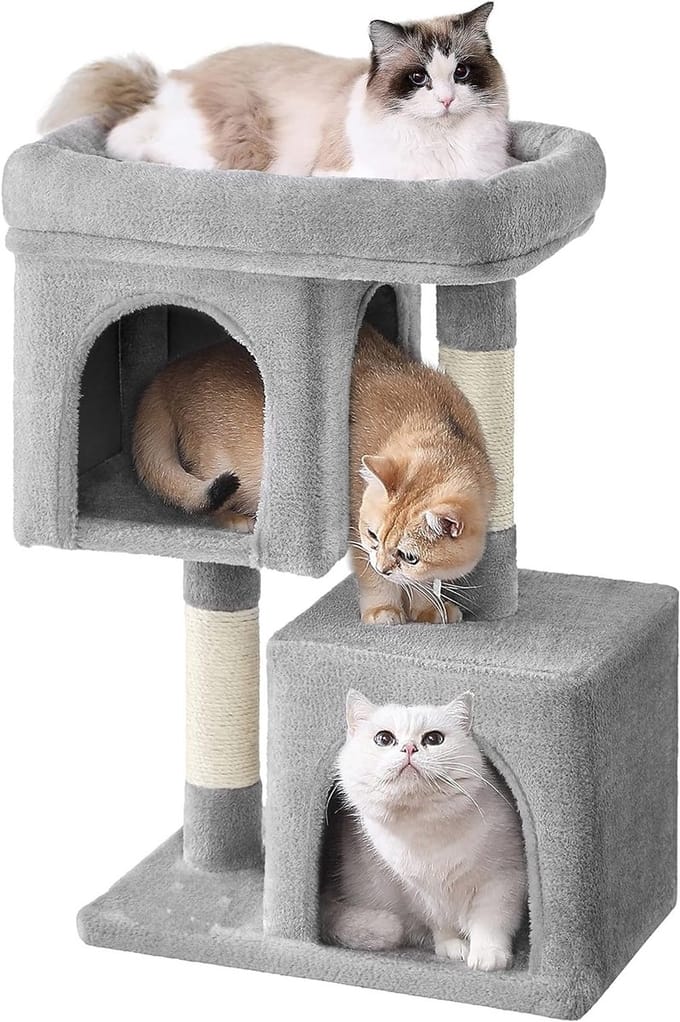 Hoppa! - Krabpaal - Middelgrote katten - Grijs - 50 x 32 x 75 cm (L x B x H)