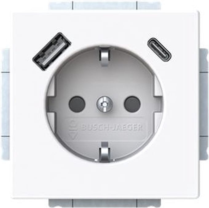 Busch Jaeger Future Linear Wandcontactdoos kinderveilig + 2x USB-Lader Studiowit 20 EUCB2USBAC-84