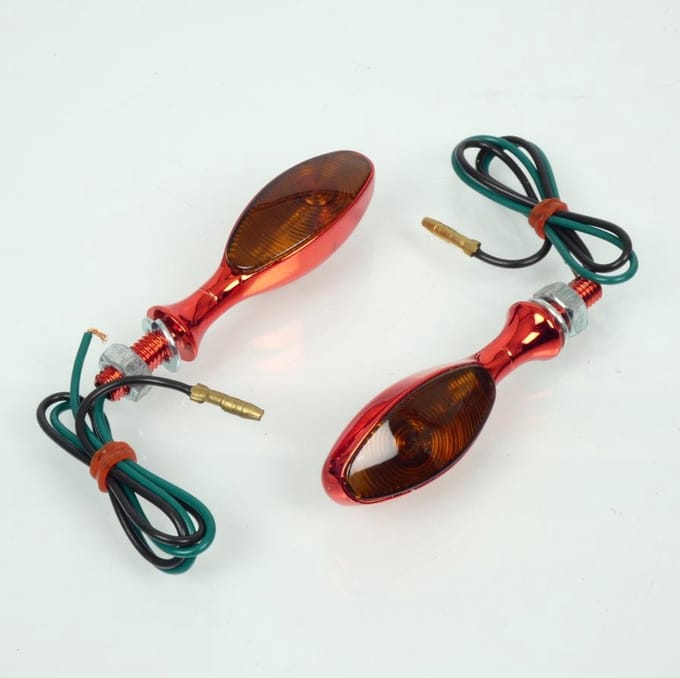 Mini clignotant LED 12V aluminium oblong chromé rouge pour moto 4602 Neuf