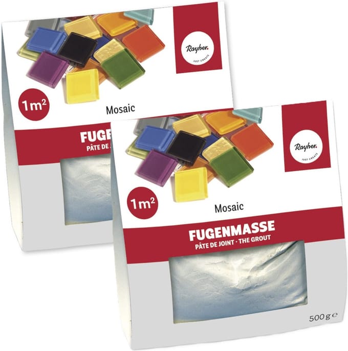 Rayher hobby Mozaiek steentjes voegmiddel - 2x - wit - zak van 500 grams - hobby artikelen/knutselspullen