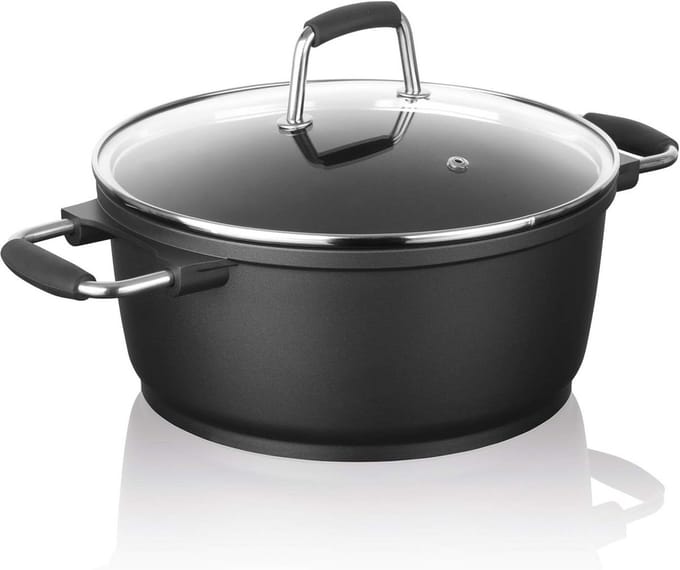 Gietaluminium Steelpan 28 cm met Glazen Deksel en Greblon Antiaanbaklaag