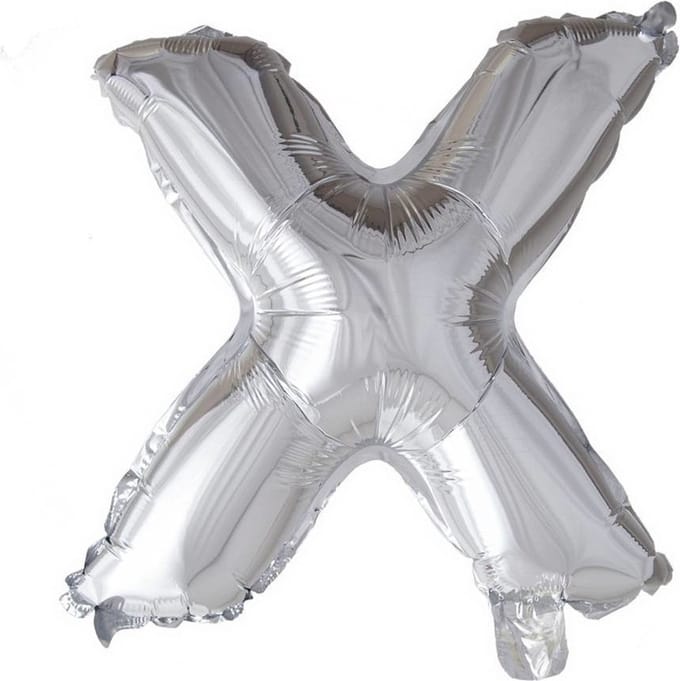 Folie Ballon Letter x Zilver 41cm met Rietje