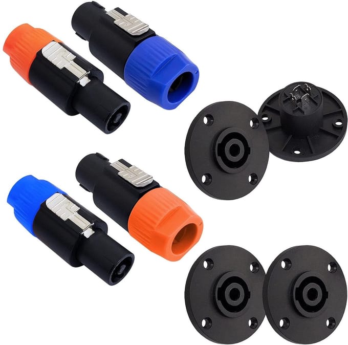 8 Packs Audio Speaker Plug Kit - 4x 4 Pole Speaker Plug - 4Pcs 4 Pole Square Female Panel Mount Socket - NL4FC - NL4FX - NLT4X - NL2FC - NA4LJ - NA4LJX