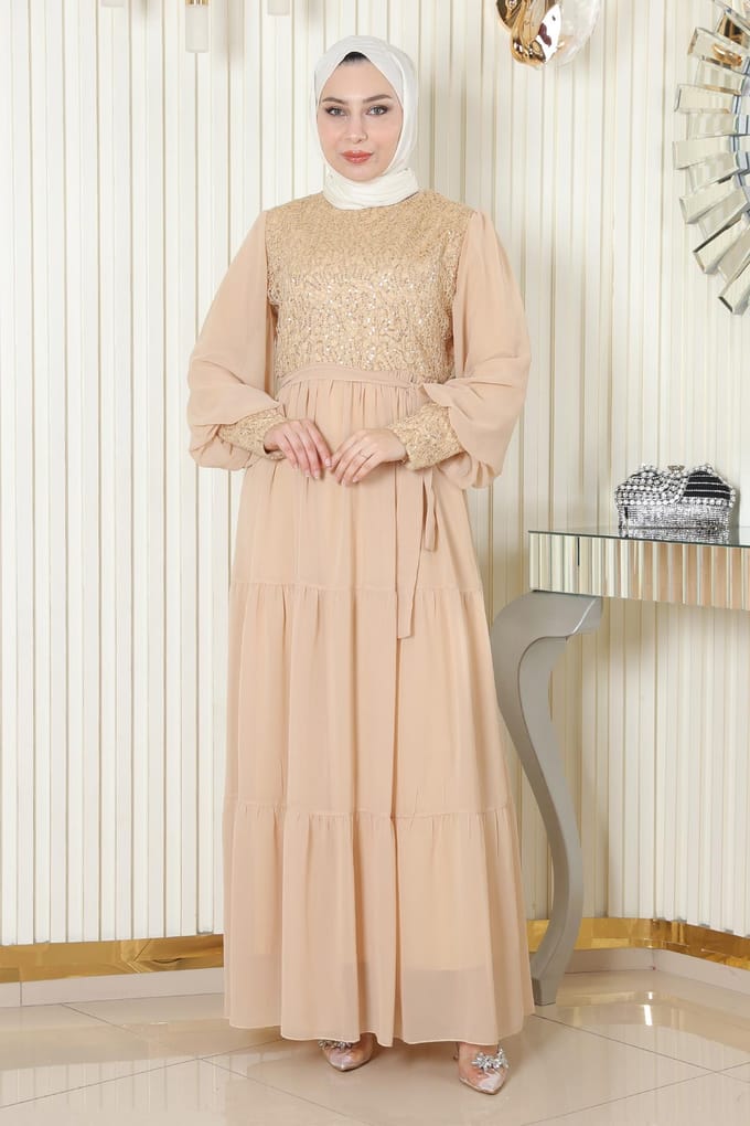 Pailletten Chiffon Avondjurk Goud