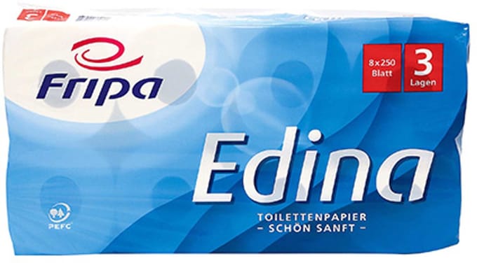 8 Rollen Toiletpapier, tissue, 3-laags Ø 12 cm · 11 cm x 9,5 cm wit Edina 250 Blatt