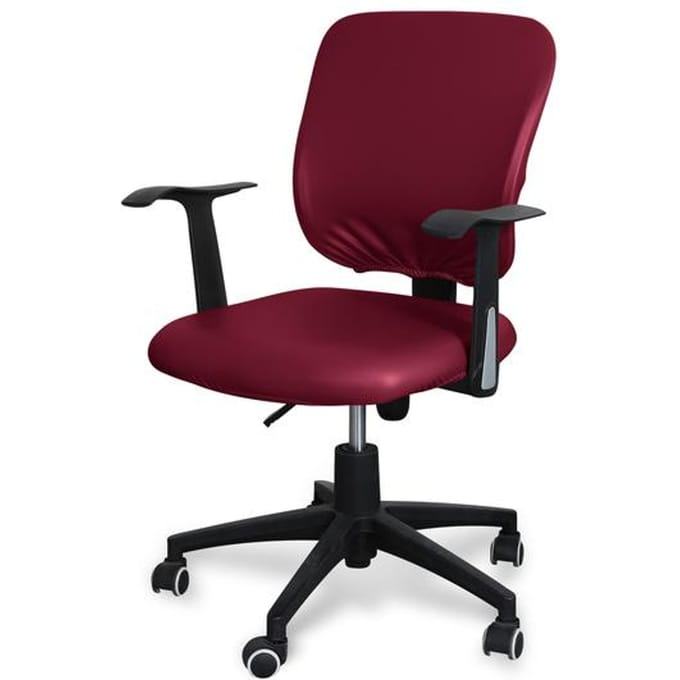 Housse de chaise de bureau en cuir souple, imperméable, en Pu, couvre-dossier de siège, résistant à l'eau, pour ordinateur universal size rouge vin