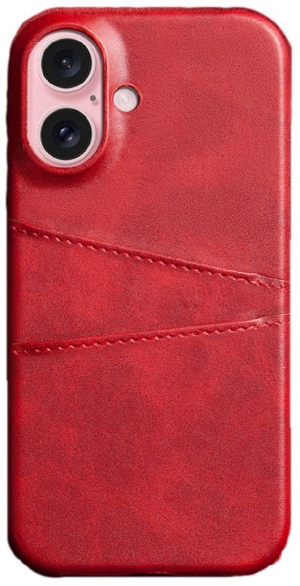 Mobiq - Leather Snap On Wallet geschikt voor iPhone 17 Hoesje - rood