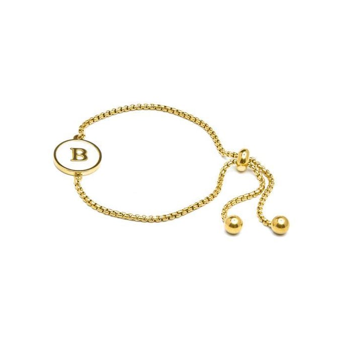 Bracelet - LUXENTER - Alphabet B - Nacre blanche - finition or jaune 18K - Femme beige