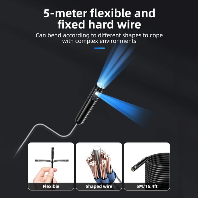 Endoscoopcamera met dubbele lens en licht 720P Borescoop met 4,5 inch IPS-scherm 16,4 ft flexibele sonde blauw