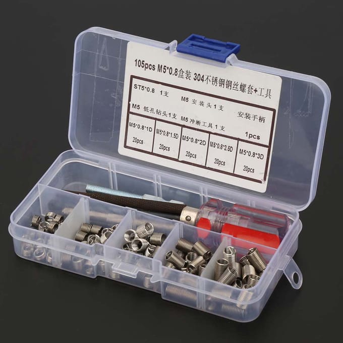 105 Stuks Set RVS Draadschroefhuls Draadreparatie Inzetstuk Kit Gereedschapsset(M5*0,8)