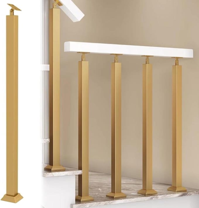 Trapleuning Paal - Spilpaal Baluster - Veilig Traplopen - Kantelbare Beugel - 60-120 cm - Goud