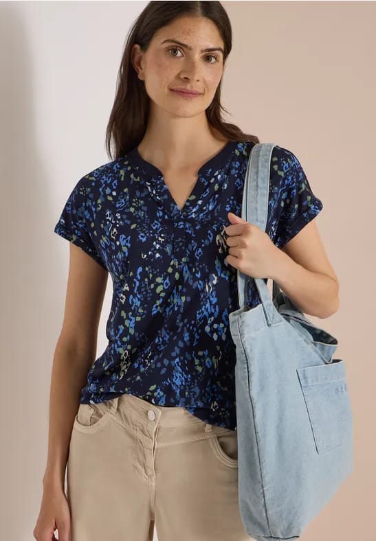 Shirt met split in de hals en print