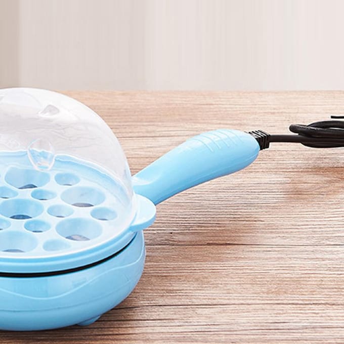 Multifunctionele 2 in 1 Eierkoker Anti-aanbak Eierkoekenpan Eierkoker Automatische Uitschakeling Eierkoker blauw