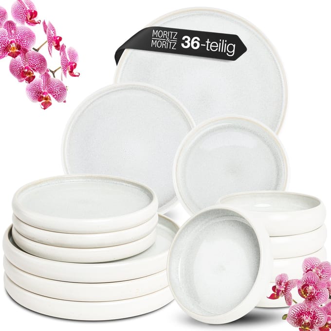 Moritz & Moritz SOLID UNI Serviesset 12 Persoons - 36-delig Servies Set met Dinerbord, Dessertbord en Soepbord - Keramiek - Crème