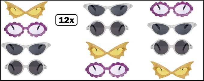 12x Bril Glitter kind assortie