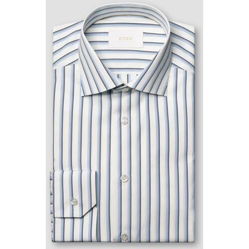 Eton Overhemd Luxury Organic Supima Cottom 120 Poplin Multi Stripe Blauw / male