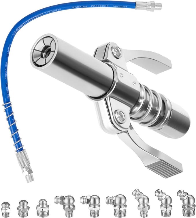 Vetspuit Mondstuk - Dubbele Handgreep - Smeren van Machines - G-coupler Systeem - 40 cm Slang - Metaal